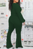 Macacão skinny verde exército com estampa casual patchwork decote em v