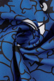 Vestido azul casual con tiras de espagueti y patchwork con estampado dulce Vestidos de talla grande