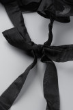 Top con colletto rovesciato asimmetrico con fibbia patchwork solida moda casual nera