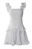 Белое сексуальное повседневное однотонное лоскутное платье без рукавов с открытой спиной на тонких бретелях