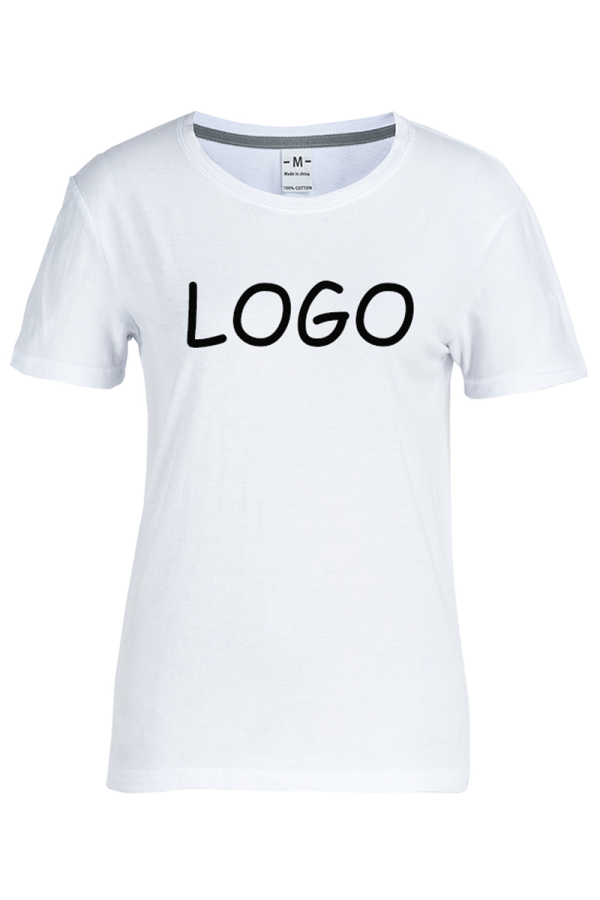 Blanco Camiseta de algodón de manga corta con estampado de camiseta personalizada de alta calidad para mujer, por encargo