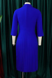 グリーン カジュアル ソリッド パッチワーク フォールド ターンバック カラー ストレート ドレス