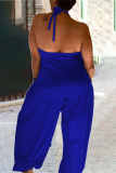 Blauwe casual Harlan-jumpsuits met patchwork en V-hals