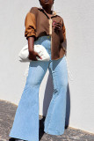 Vaqueros de mezclilla con corte de bota de cintura alta de patchwork de vendaje sólido casual de moda azul