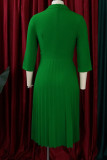 Зеленые повседневные прямые платья в стиле пэчворк с отложным воротником и воротником-стойкой