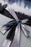 Синий Повседневный Полосатый Принт Tie Dye Bandage Пэчворк O-образным Вырезом Плюс Размер Две Части