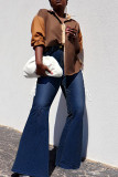 Blaue, modische, lässige, solide Verband-Patchwork-Jeans mit hoher Taille und Boot-Cut-Denim
