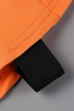 Tangerine Sexy Print Ausgehöhltes Patchwork Asymmetrischer Reißverschlusskragen Ärmellos Zweiteilig