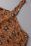 Tangerine Casual Sweet Print Patchwork Spaghetti Strap Sling Dress Robes de grande taille