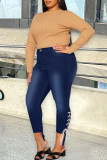 Mellanblå Mode Casual Solid Patchwork Frenulum Plus Size Jeans