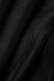 ブラックファッションカジュアルソリッド包帯パッチワークバックル非対称ターンダウンカラートップス