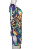 Vestidos de falda de lápiz con cuello en V y pliegues en cordón con estampado de retazos de color sexy