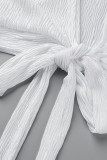 Weiß Sexy Solid Bandage Patchwork V-Ausschnitt Langarm Zweiteiler