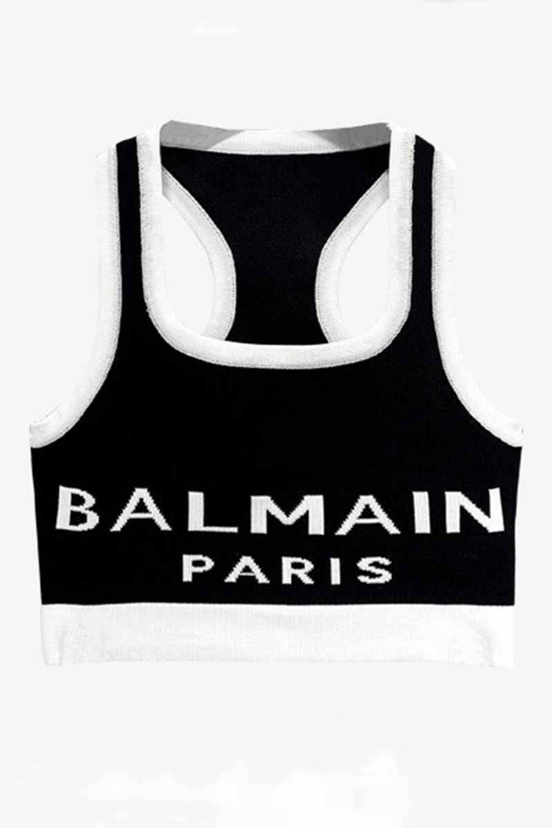 

Black Fashion Street Letter Patchwork U Neck Tops