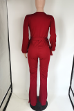 Rose Red Casual Print Patchwork V-Ausschnitt Skinny Jumpsuits