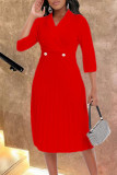 パープル カジュアル ソリッド パッチワーク フォールド ターンバック カラー ストレート ドレス