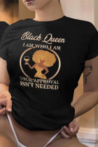 Black Fashion Casual Print Patchwork Basic O Neck T-Shirts