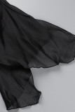 Black Fashion Casual Solid Bandage Patchwork Buckle Asymmetrical Turndown Collar Tops