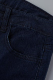 Blå Mode Casual Butterfly Print Patchwork Vanliga jeans med hög midja