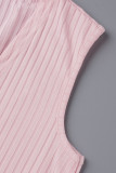Розовый Повседневное Однотонный Пэчворк с U-образным вырезом Без Рукавов Из двух частей