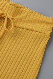 Amarelo casual patchwork sólido decote em U sem mangas duas peças