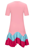 Розовые модные платья-юбки с оборками и круглым вырезом с принтом