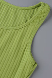 verde casual sólido patchwork cuello en u sin mangas dos piezas