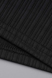 ブラックファッションカジュアルソリッド包帯Vネックプラスサイズツーピース