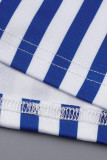 Blue Fashion Casual Striped Print Patchwork Regular High Waist Trousers