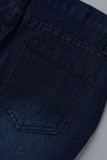 Blauwe mode casual vlinderprint patchwork hoge taille regular denim jeans