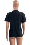 Zwarte casual T-shirts met patchwork en O-hals