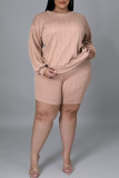 Pink Casual Solid Patchwork O-Ausschnitt Plus Size Two Pieces