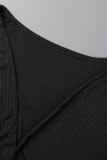 Bandagem preta moda casual sólida decote em V plus size duas peças