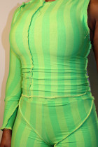 Groene sexy gestreepte print patchwork asymmetrische O-hals lange mouw twee stukken