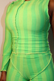 Зеленые сексуальные полосатые принты в стиле пэчворк, асимметричные, с круглым вырезом, с длинным рукавом, из двух частей