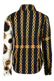Black Fashion Casual Print Patchwork Turndown Collar Tops