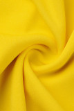 Vestidos tamanho grande bandagem amarela casual de retalhos decote em V