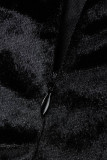Vestido sin mangas con correa de espagueti sin espalda transparente con perforación en caliente de retazos sexy de moda negro