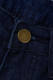 Blaue, modische, lässige Patchwork-Jeans mit hoher Taille und regelmäßigem Schmetterlingsdruck
