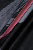 Robe à manches courtes à col rond et imprimé patchwork à la mode noire Robes de grande taille
