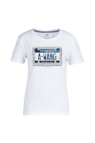Witte Fashion Street Print Patchwork T-shirts met letter O-hals