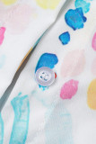 Top con colletto rovesciato con fibbia patchwork stampa casual blu bianco