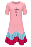 Robes de jupe de gâteau rose à volants à imprimé de mode