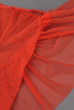 Tangerine Sexy Solid Patchwork Volant Asymmetrische trägerlose trägerlose Kleider