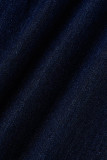 Azul Moda Casual Borboleta Estampa Patchwork Cintura Alta Jeans Regular