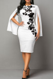 Белые повседневные элегантные платья в стиле пэчворк с круглым вырезом и юбкой в ​​один шаг