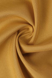 Robe jaune à la mode décontractée et unie, patchwork, demi-col roulé, sans manches