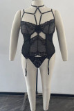 Black Sexy Solid Hollowed Out Patchwork See-through Swimwears