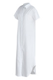 Vestido camisero con cuello vuelto y hebilla de patchwork liso informal blanco Vestidos