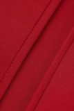Röda kändisar Elegant solid patchwork volang Asymmetrisk aftonklänning med sned krage